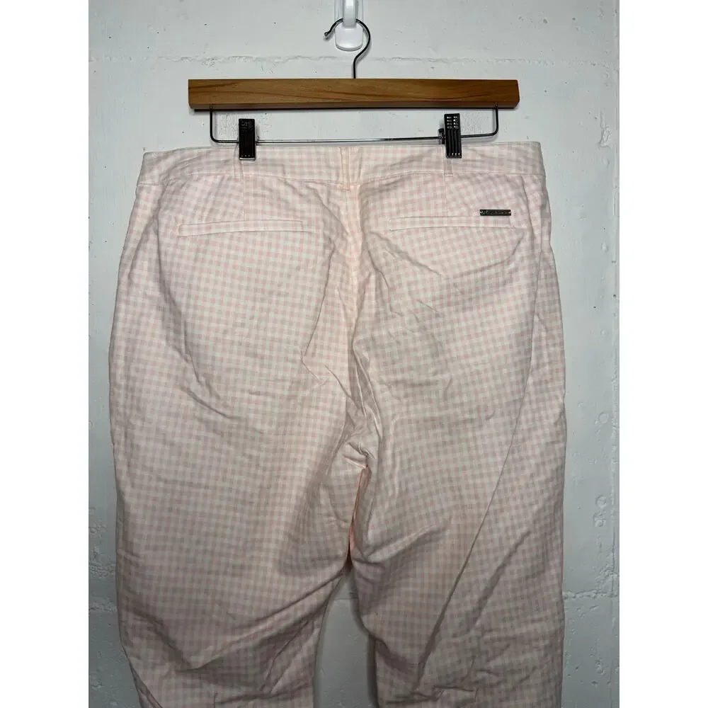 NEW Michael Kors Womens Pink White Gingham Pants Size 12
